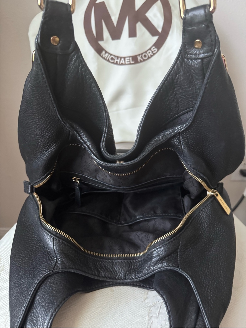 Michael Kors Black Leather Shoulder Hobo with Gold Hardware - Picture 4 of 5